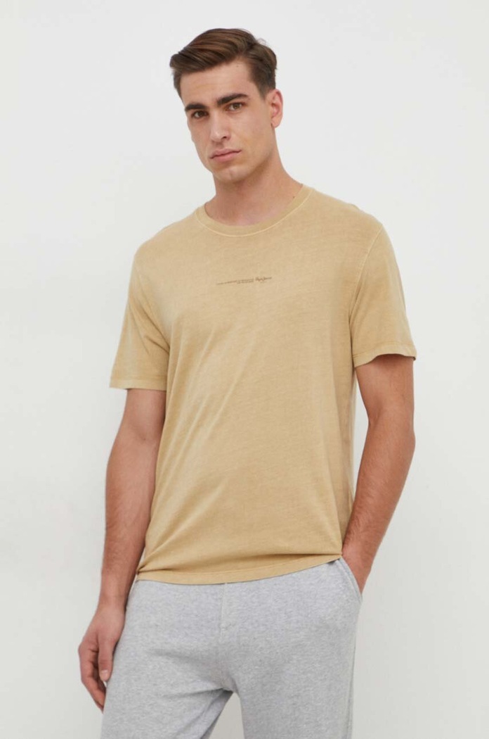 Bavlněné tričko Pepe Jeans Dave Tee hladký béžová PM509231