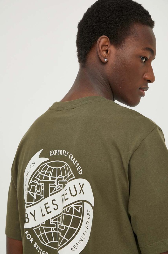 Les Deux t-shirt bawełniany nadruk zielony LDM101164