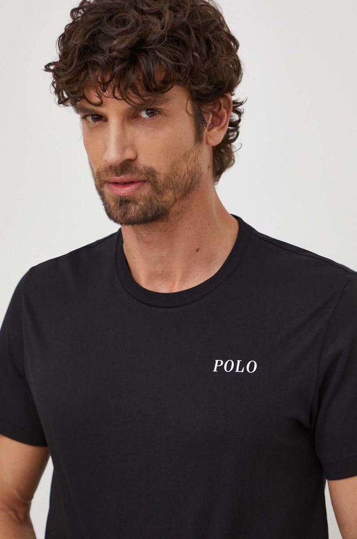Βαμβακερό μπλουζάκι Polo Ralph Lauren μαύρο 714931650