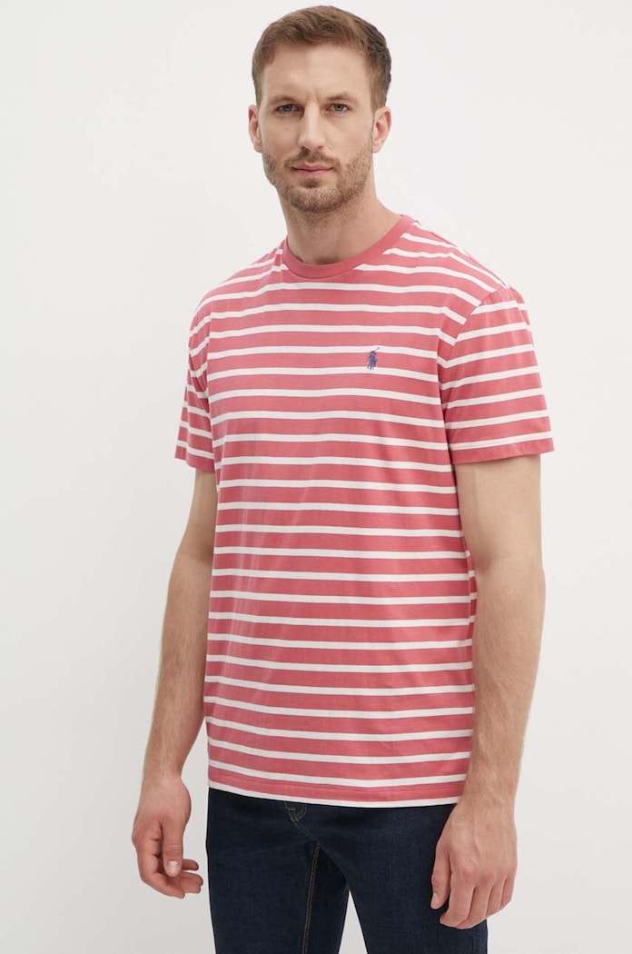Βαμβακερό μπλουζάκι Polo Ralph Lauren εμπριμέ ροζ 710934662