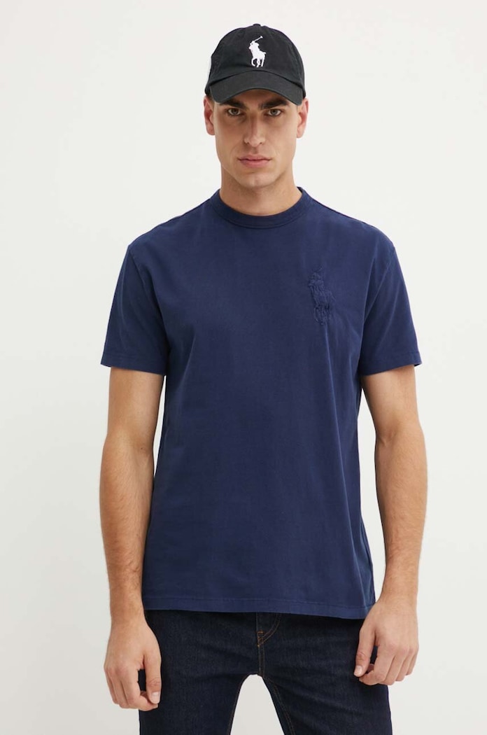 Bavlnené tričko Polo Ralph Lauren jednofarebný tmavomodrá 710936509