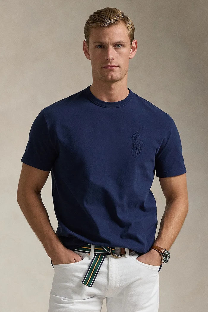 Хлопковая футболка Polo Ralph Lauren хлопок тёмно-синий 710936509