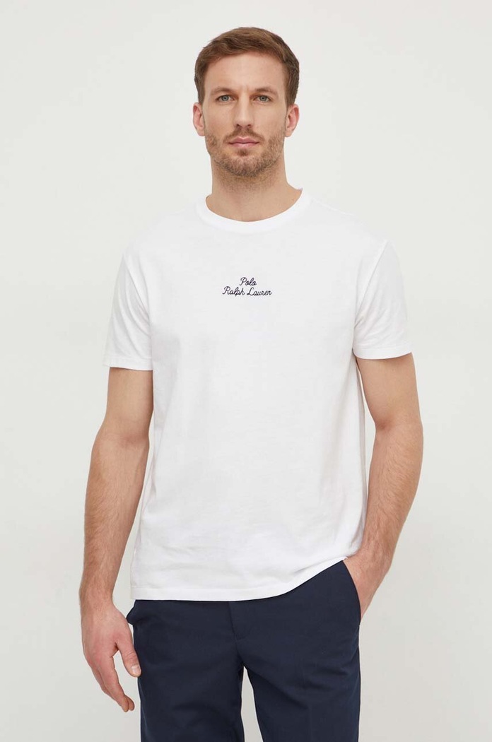 Βαμβακερό μπλουζάκι Polo Ralph Lauren κανονικό λευκό 710936585