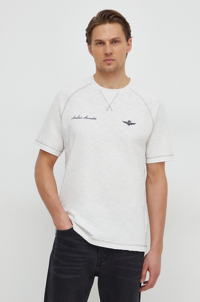 Βαμβακερό μπλουζάκι Aeronautica Militare slim λευκό TS2199J628