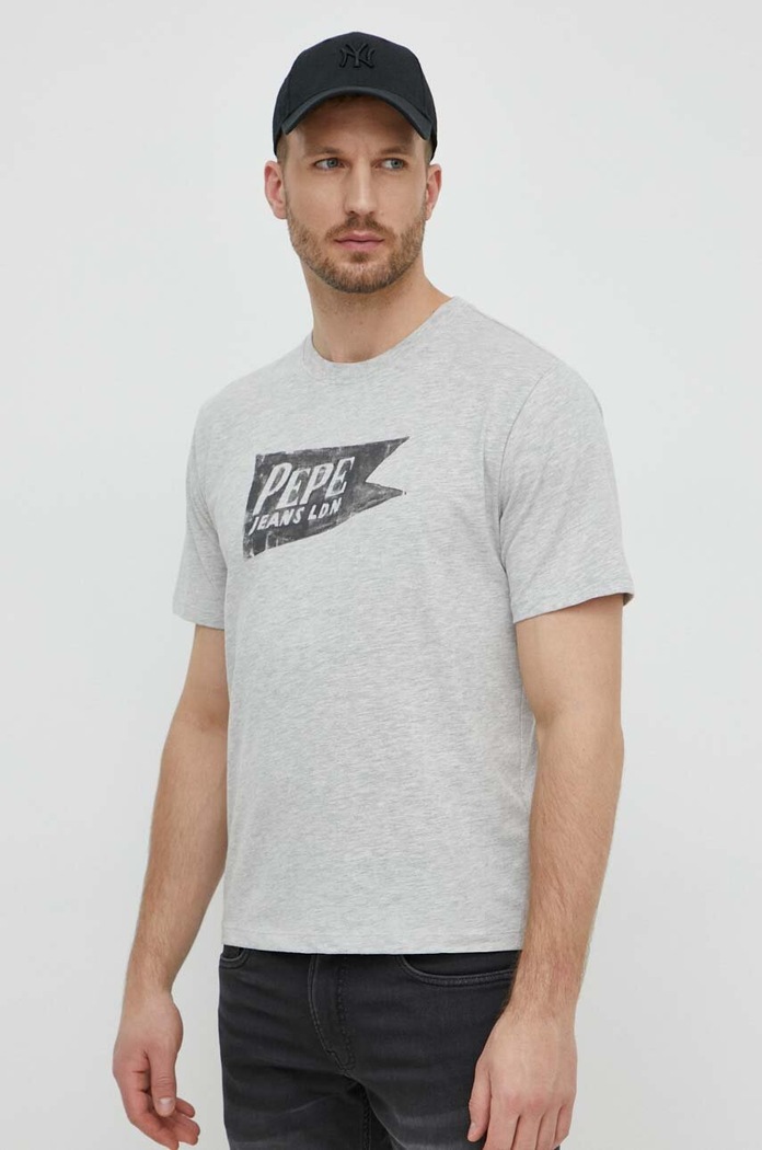 Pepe Jeans tricou din bumbac SINGLE CARDIFF gri PM509401