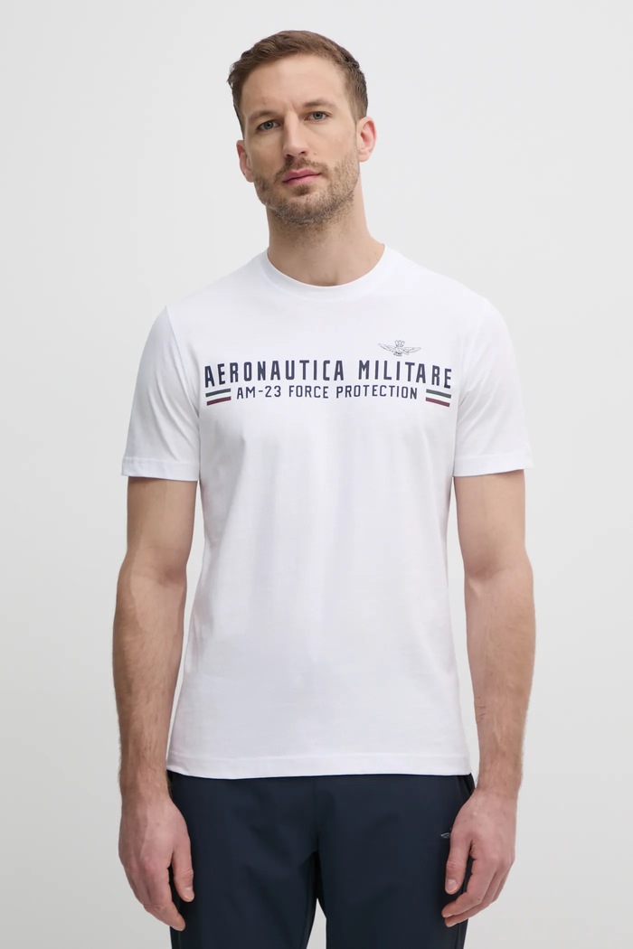 Aeronautica Militare t-shirt bawełniany nadruk biały TS1942J538