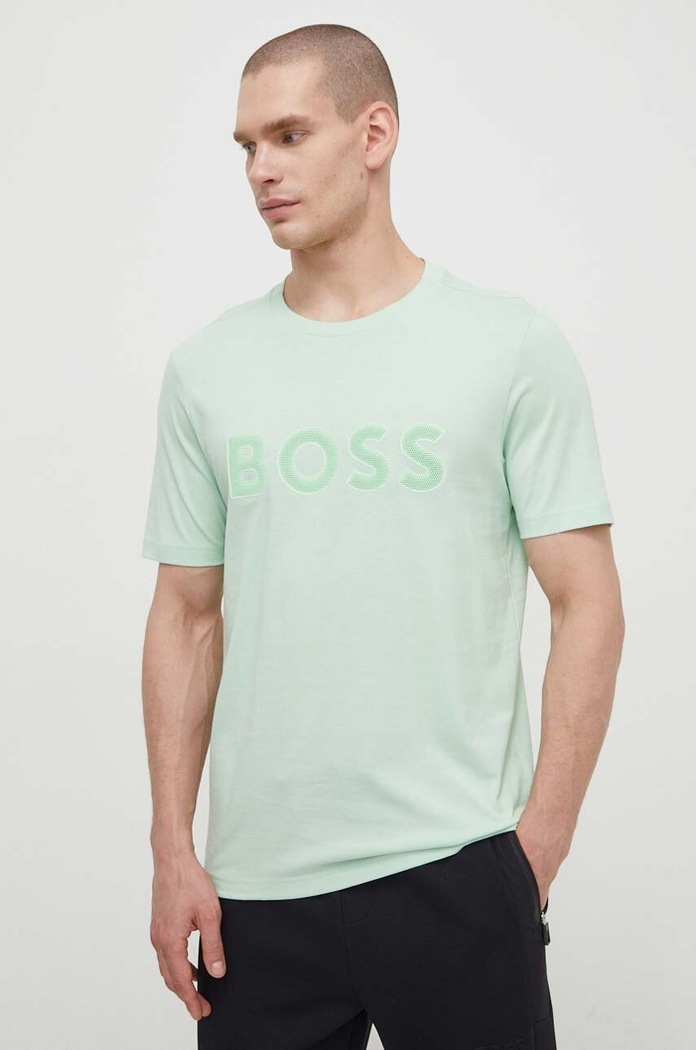 Bavlněné tričko Boss Green potisk zelená 50512866