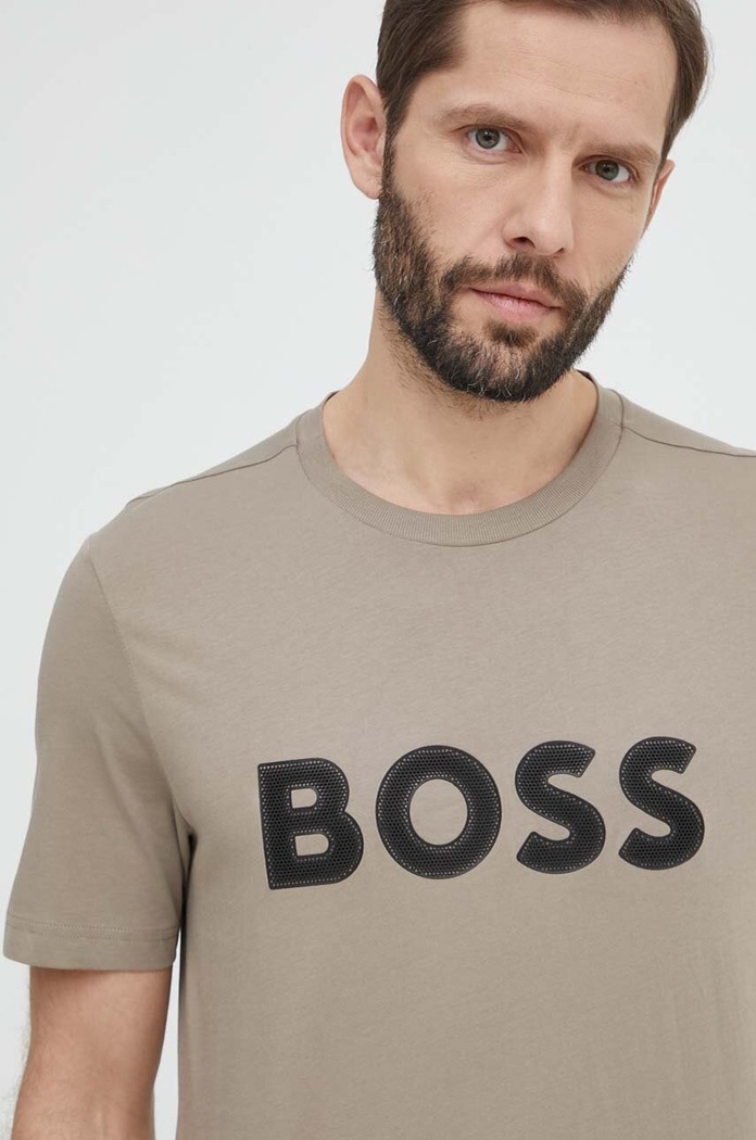BOSS Green t-shirt bawełniany 50512866 beżowy SS24