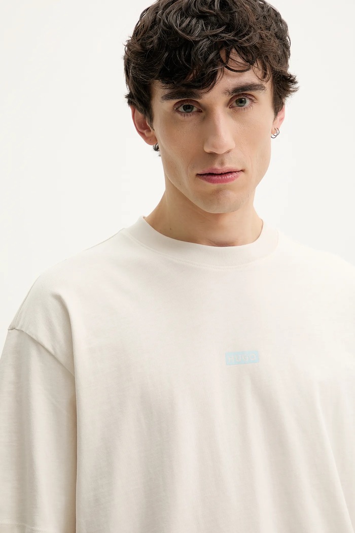 HUGO Blue T-shirt męski bawełniany beżowy 50509776