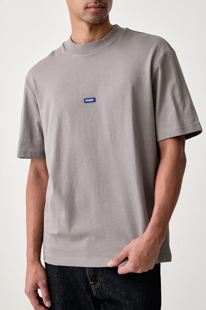 T-shirt męski bawełniany Nieros HUGO Blue 50509991 szary