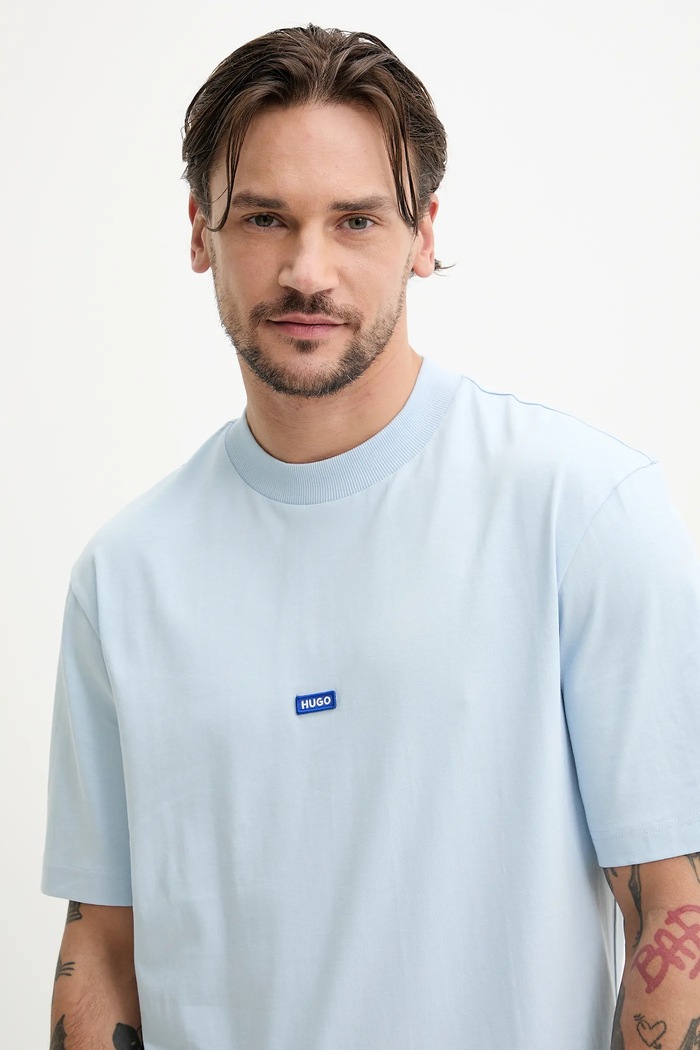 T-shirt męski bawełniany Nieros HUGO Blue 50509991 niebieski