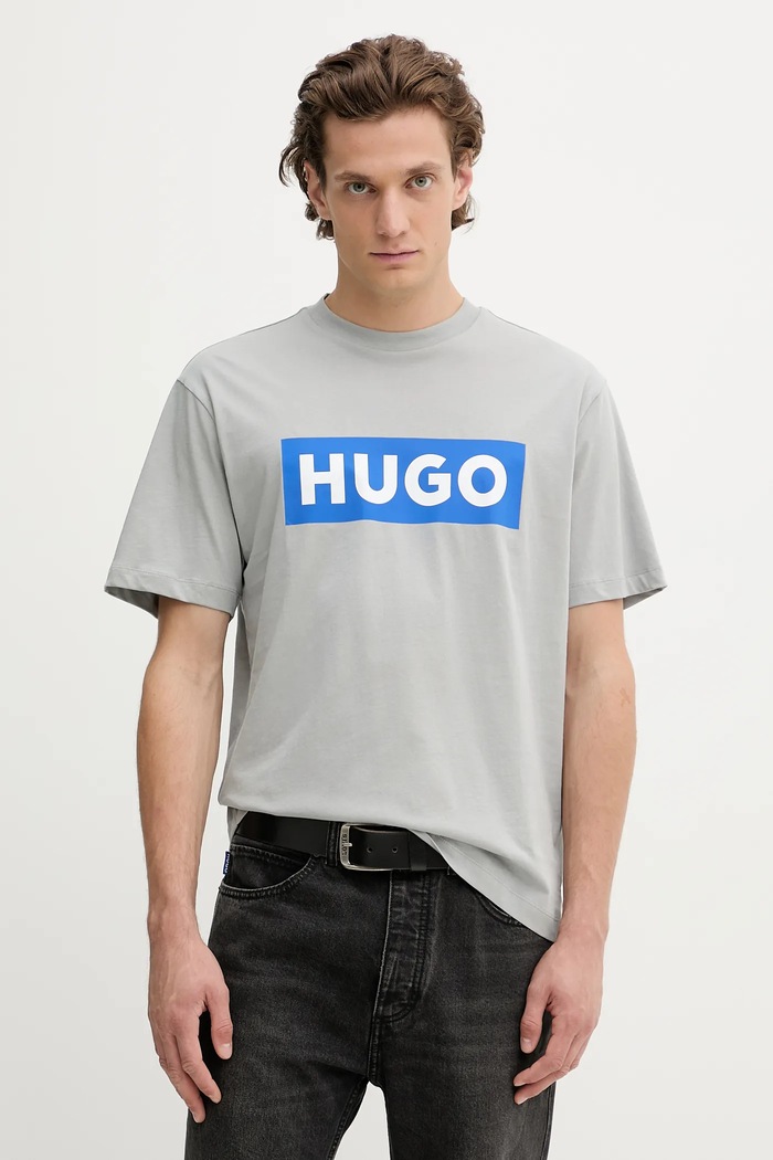 Hugo Blue pamut póló pamut szürke 50522376