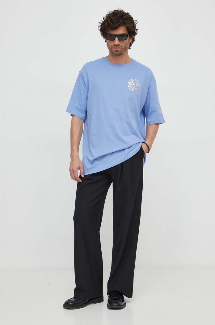Versace Jeans Couture t-shirt bawełniany 76GAHT03.CJ00T niebieski SS24