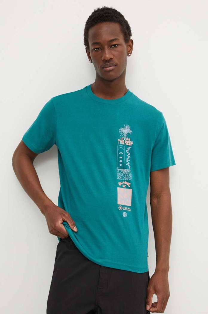 Βαμβακερό μπλουζάκι Billabong x Coral Gardeners ABYZT02340 τιρκουάζ SS24