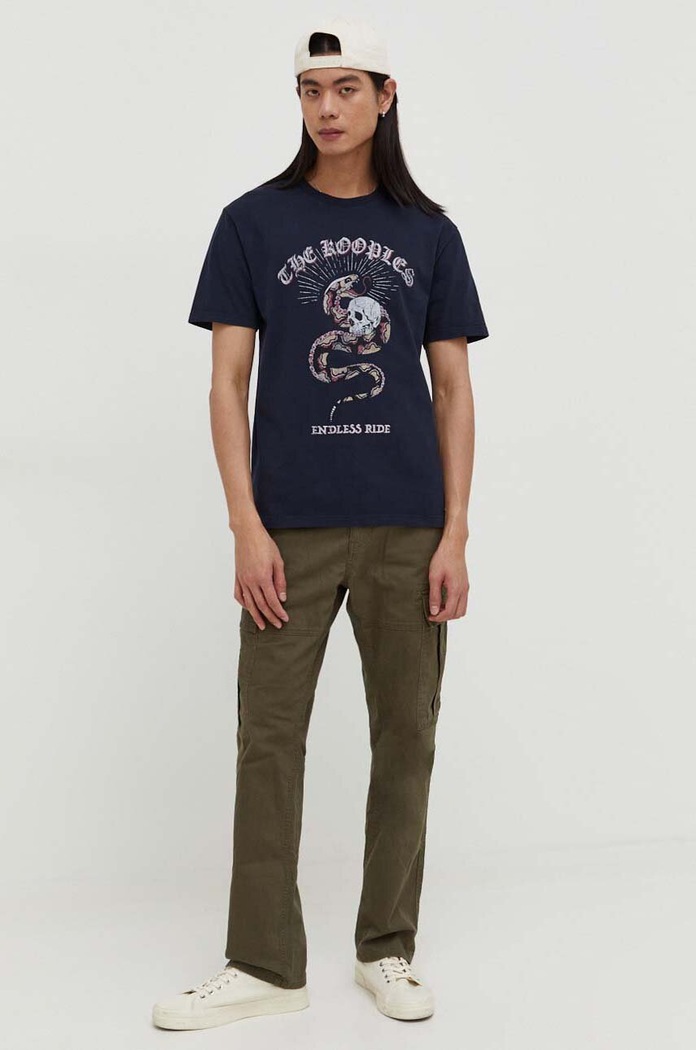 Bavlnené tričko The Kooples HTSC28005K tmavomodrá SS24