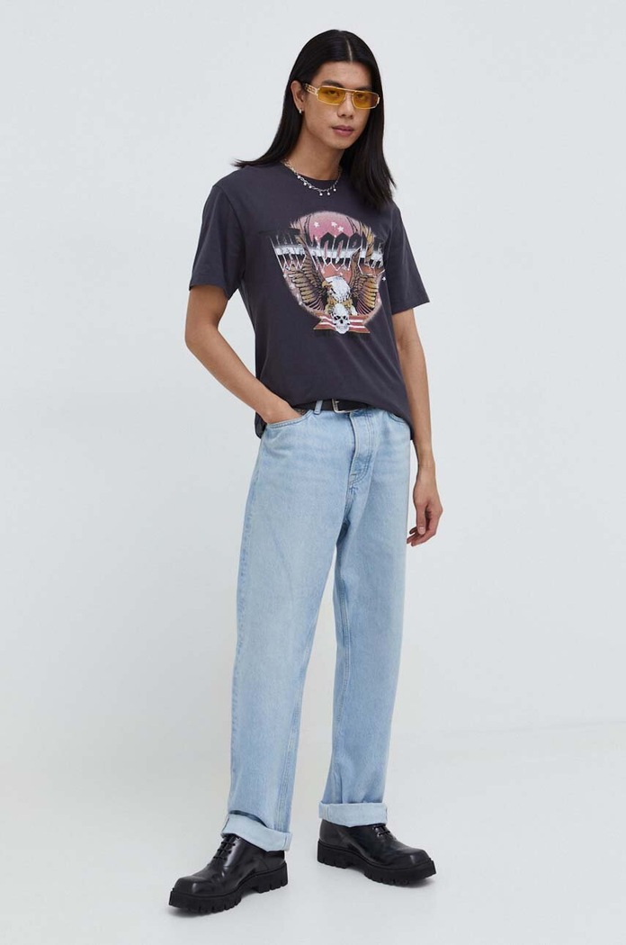 Bavlněné tričko The Kooples HTSC28013K šedá SS24