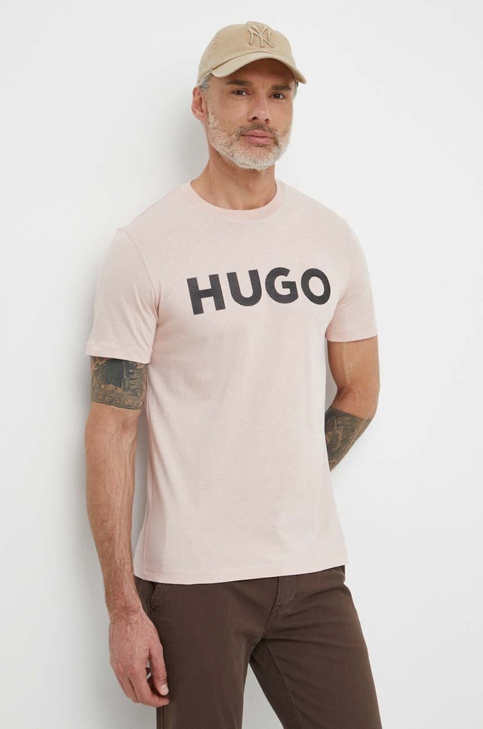 HUGO t-shirt bawełniany nadruk różowy 50513309