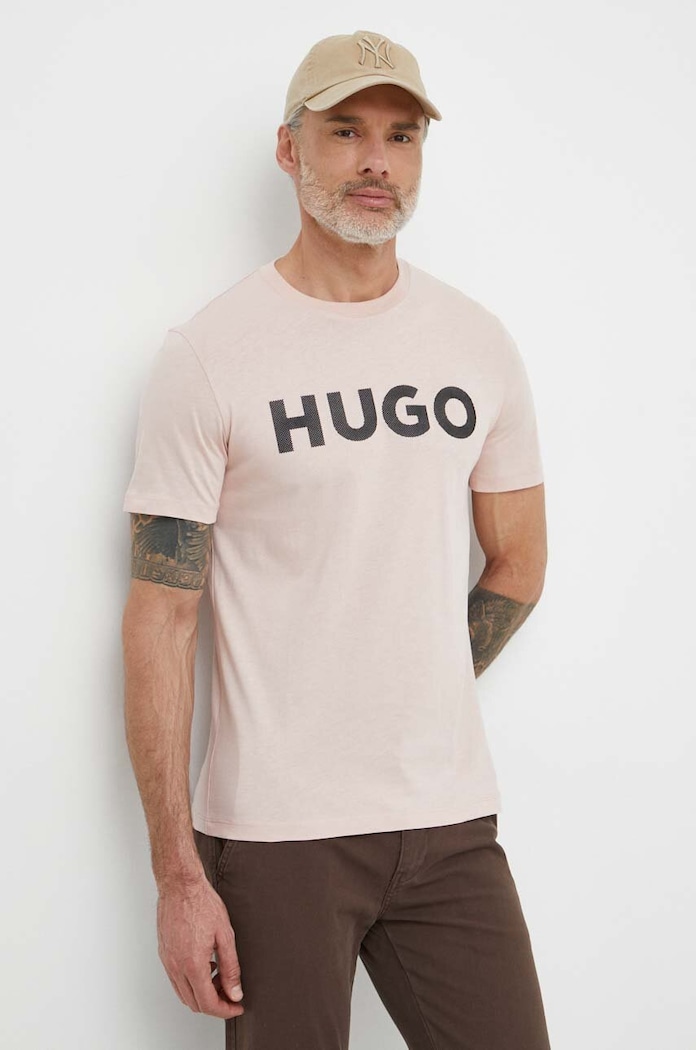 HUGO t-shirt bawełniany nadruk różowy 50513309