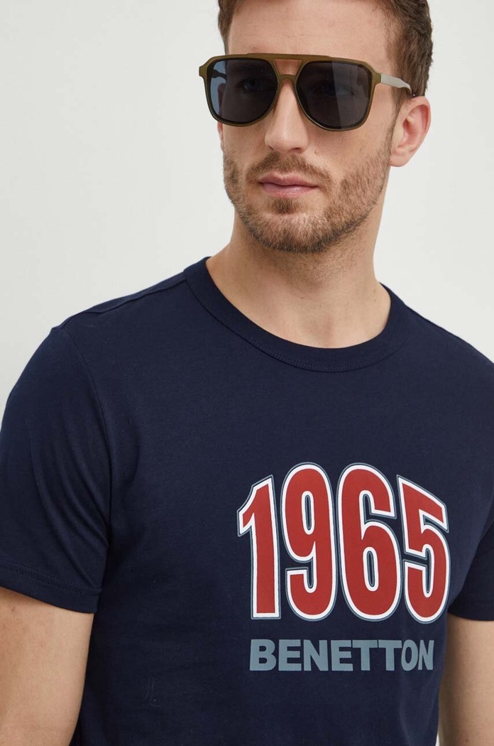 United Colors of Benetton t-shirt bawełniany nadruk granatowy 3I1XU100A