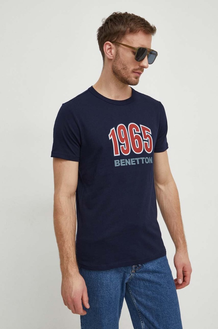 United Colors of Benetton t-shirt bawełniany granatowy 3I1XU100A