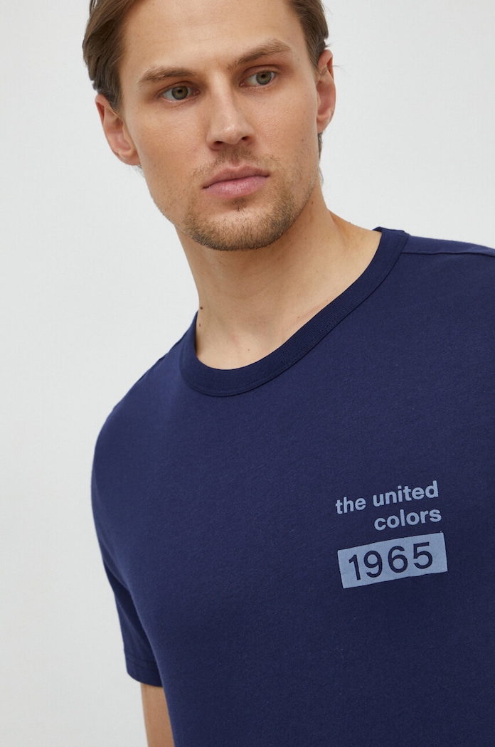 United Colors of Benetton pamut póló sötétkék 3I1XU100A