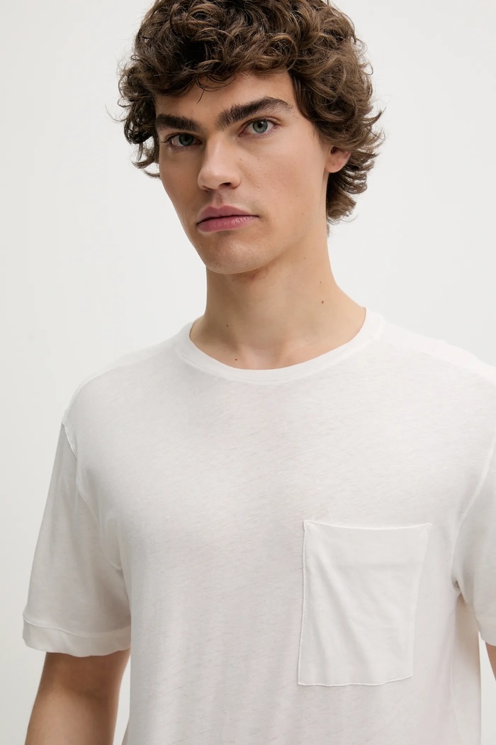United Colors of Benetton t-shirt z domieszką lnu biały 33CMU101R