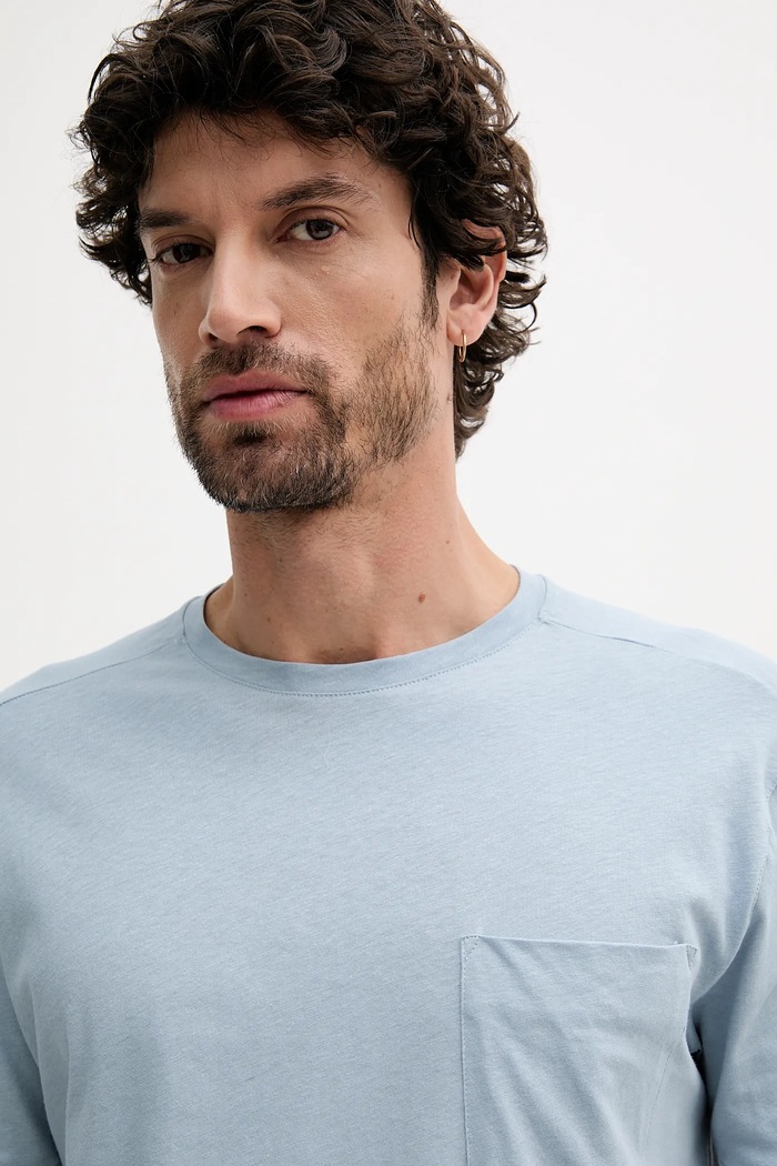 Тениска с лен United Colors of Benetton син 33CMU101R