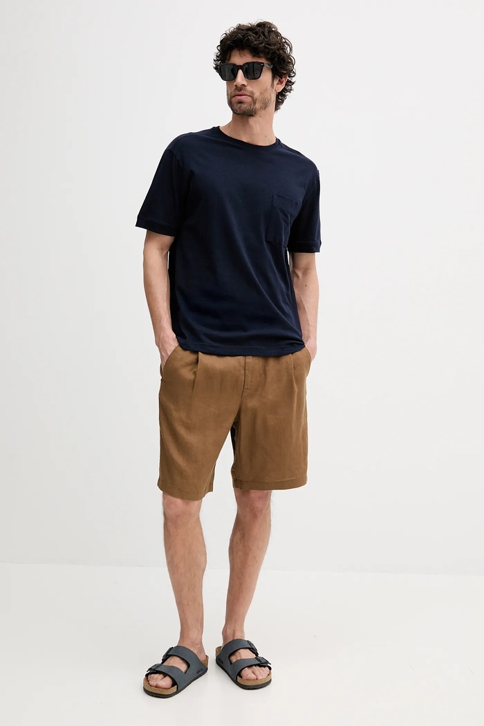 Tričko s prímesou ľanu United Colors of Benetton 33CMU101R tmavomodrá SS25