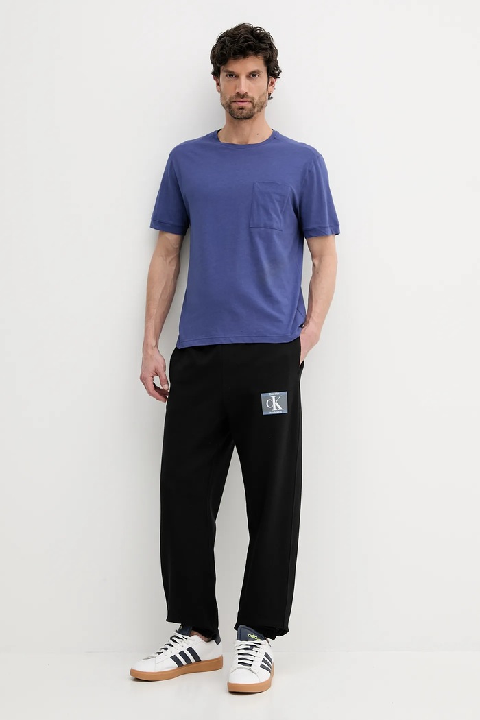 United Colors of Benetton t-shirt z domieszką lnu 33CMU101R granatowy SS25
