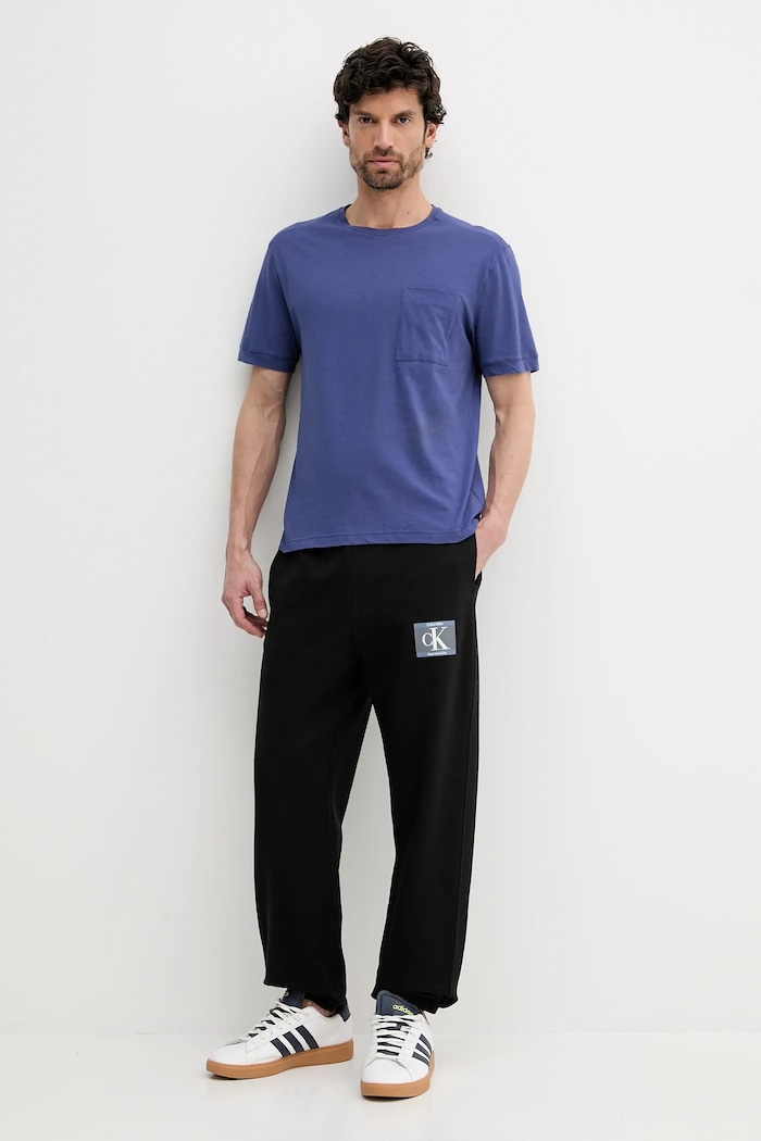 United Colors of Benetton t-shirt z domieszką lnu 33CMU101R granatowy SS25