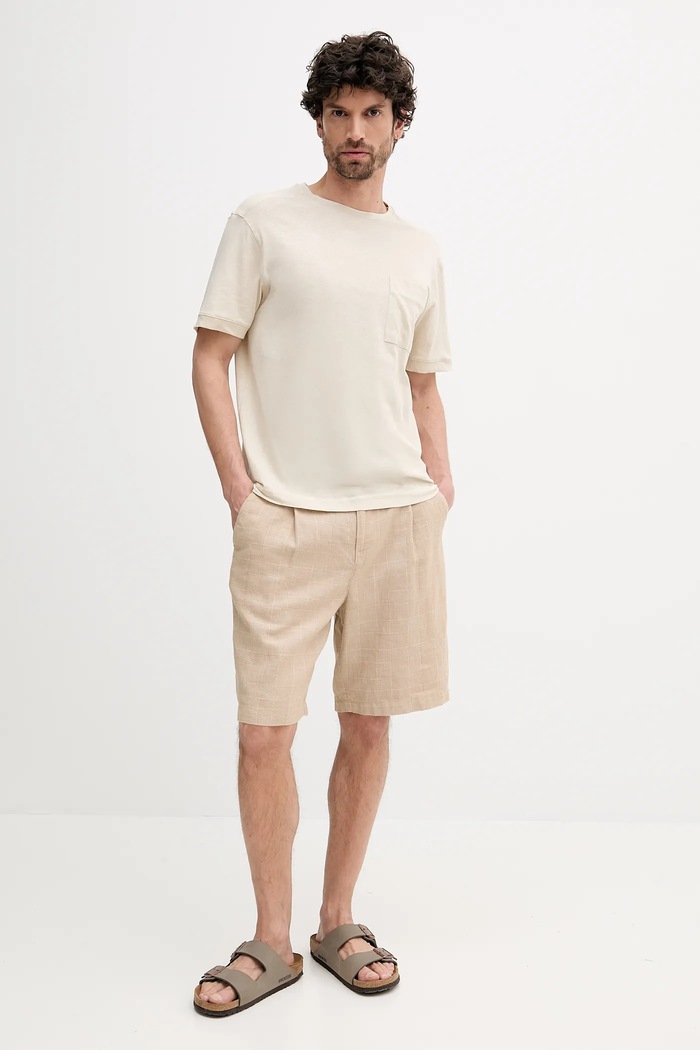 United Colors of Benetton t-shirt z domieszką lnu 33CMU101R beżowy SS25