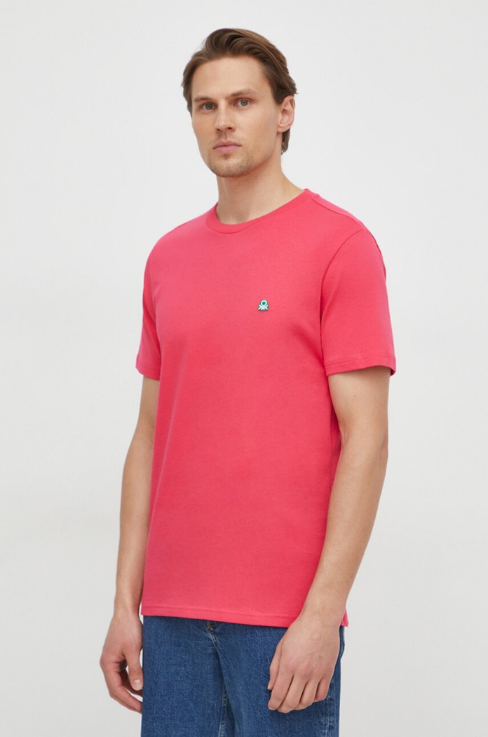 Bombažna kratka majica United Colors of Benetton Brez vzorca roza 3MI5J1AF7