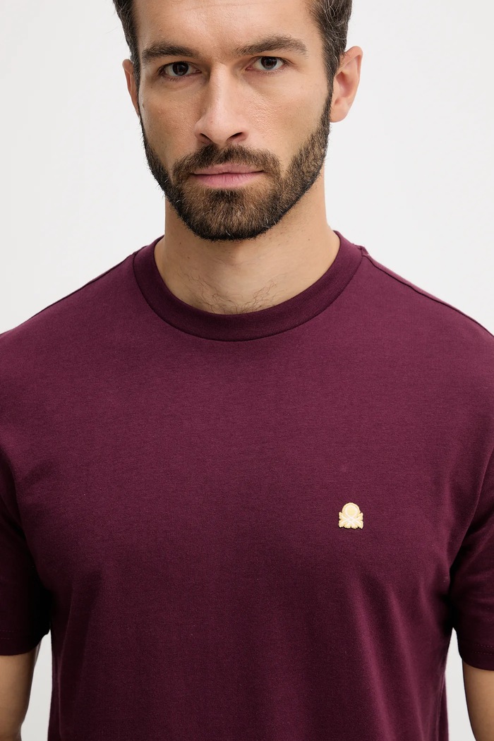 Bavlněné tričko United Colors of Benetton burgundské 3MI5J1AF7