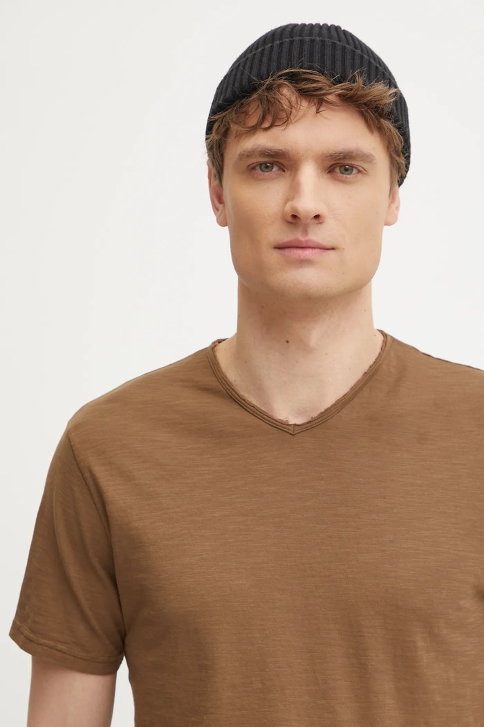 Bavlněné tričko United Colors of Benetton hnědá 3JE1J4264