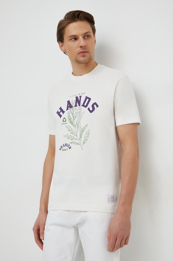 United Colors of Benetton t-shirt bawełniany nadruk beżowy 3MI5U108D