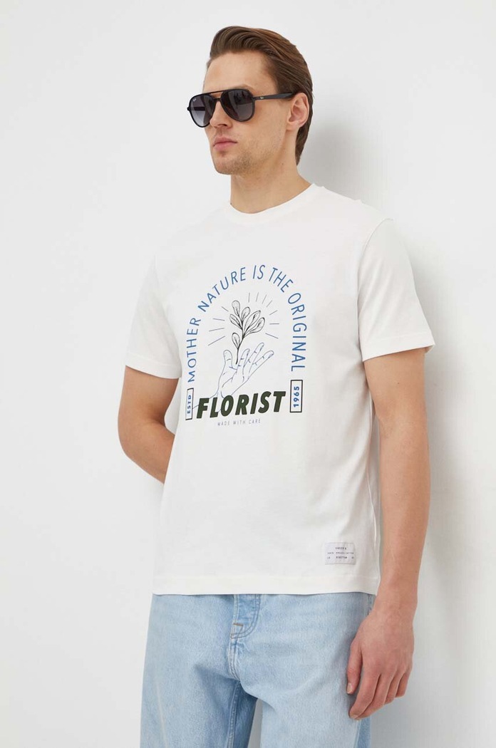 United Colors of Benetton t-shirt bawełniany nadruk beżowy 3MI5U108D