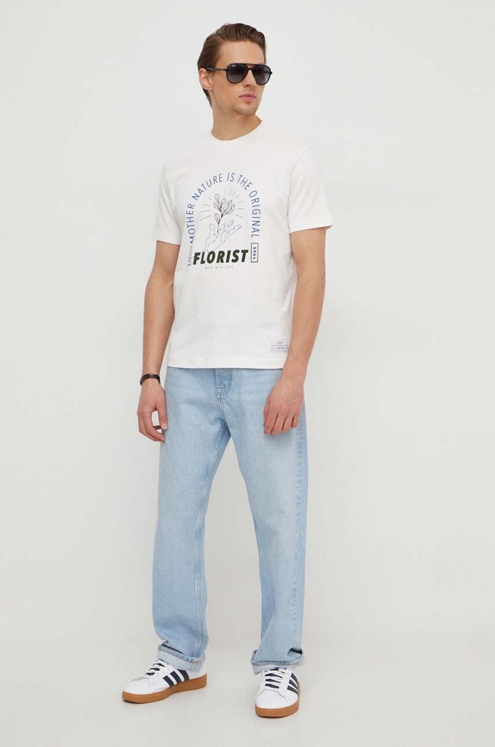 United Colors of Benetton t-shirt bawełniany 3MI5U108D beżowy SS24