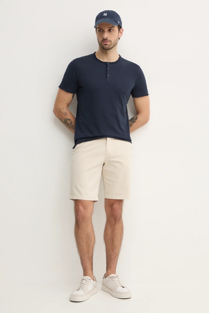 Sisley t-shirt bawełniany 3WF0S1009 granatowy AW25