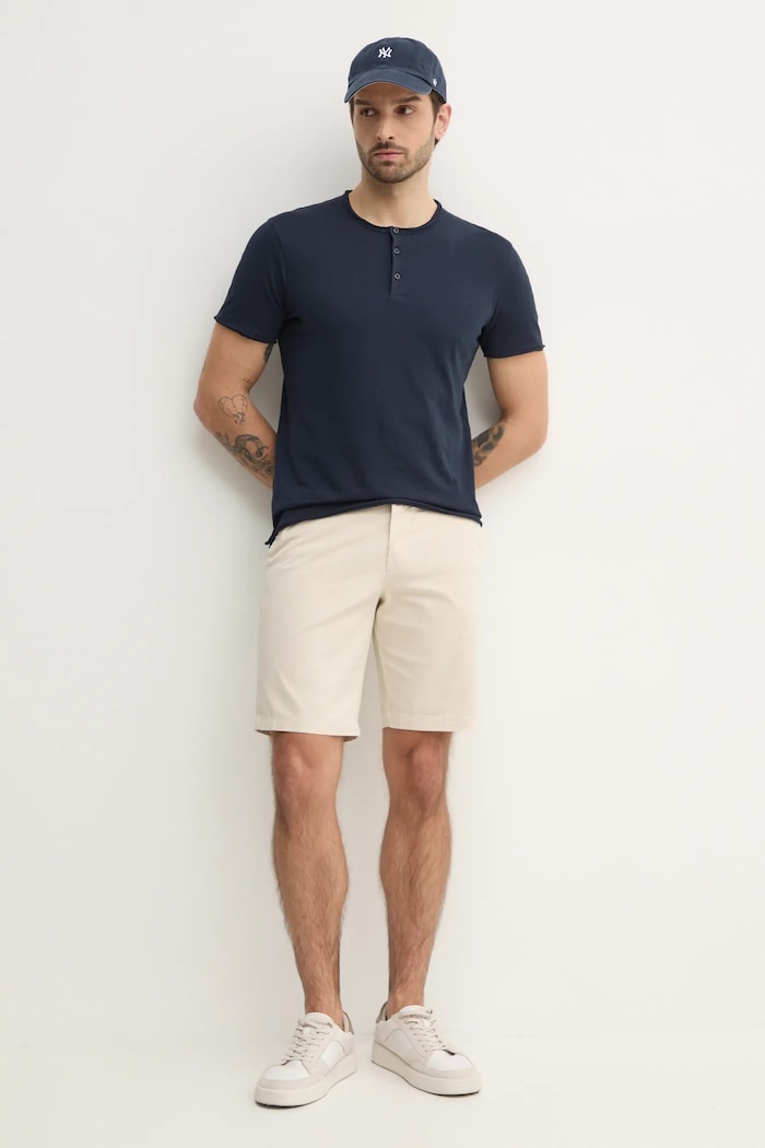 Sisley t-shirt bawełniany 3WF0S1009 granatowy AW25