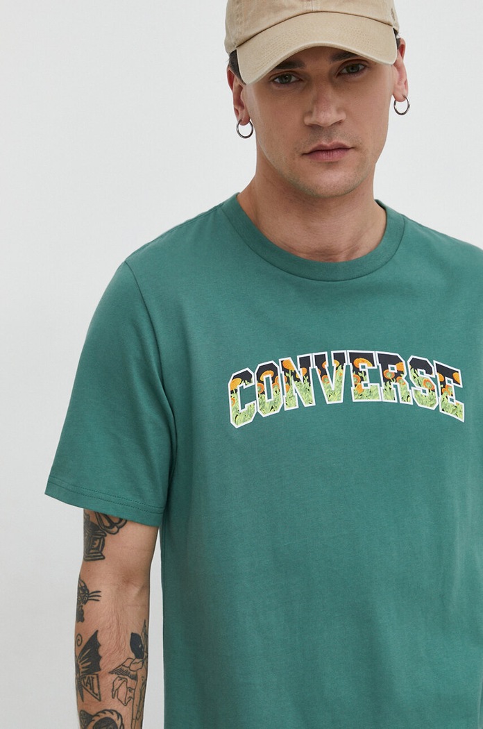 Bavlněné tričko Converse zelená 10025971.A03