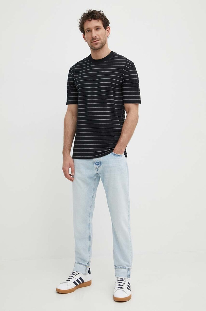 Sisley t-shirt bawełniany 3QPBS103C czarny SS24