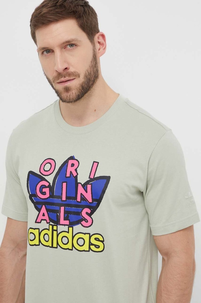 Βαμβακερό μπλουζάκι adidas Originals πράσινο IS0231