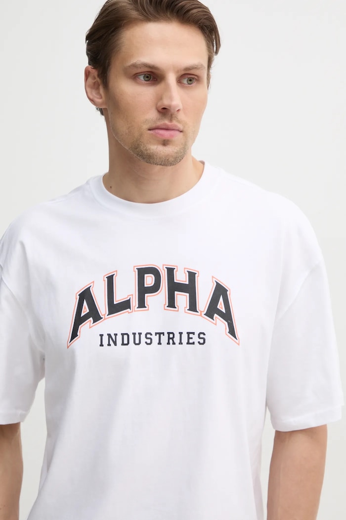 Βαμβακερό μπλουζάκι Alpha Industries College λευκό 146501