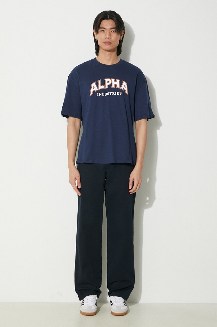 Βαμβακερό μπλουζάκι Alpha Industries College 146501 σκούρο μπλε SS25
