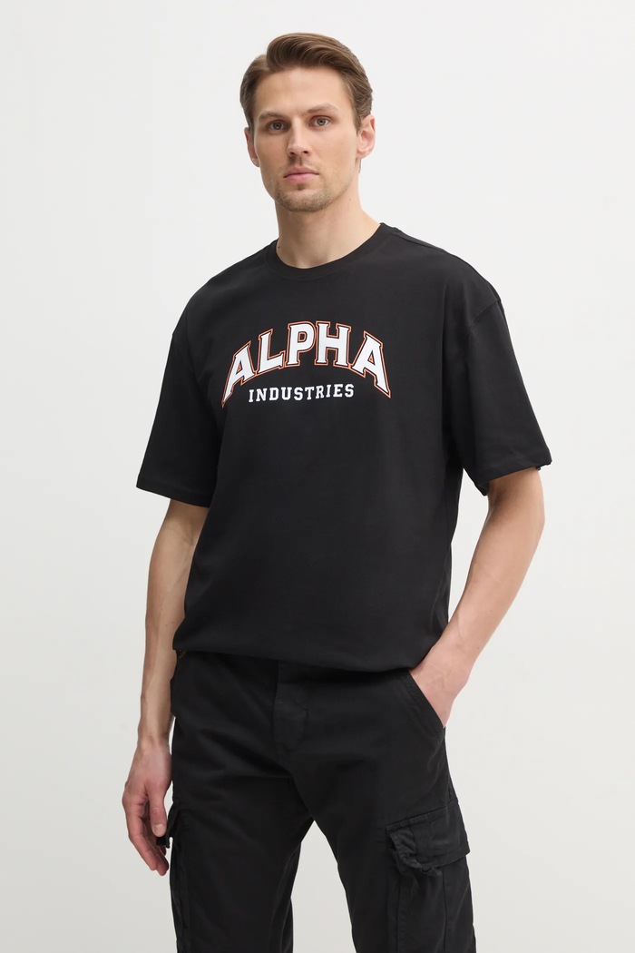 Βαμβακερό μπλουζάκι Alpha Industries College μαύρο 146501
