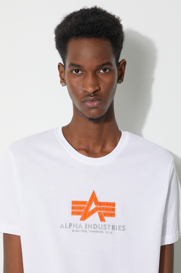 Bavlnené tričko Alpha Industries Basic Rubber 100501RB biela