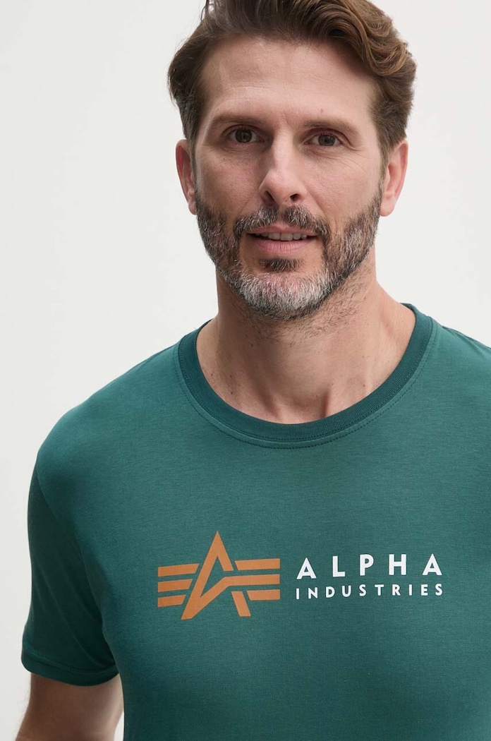 T-shirt bawełniany Label Alpha Industries 118502 zielony