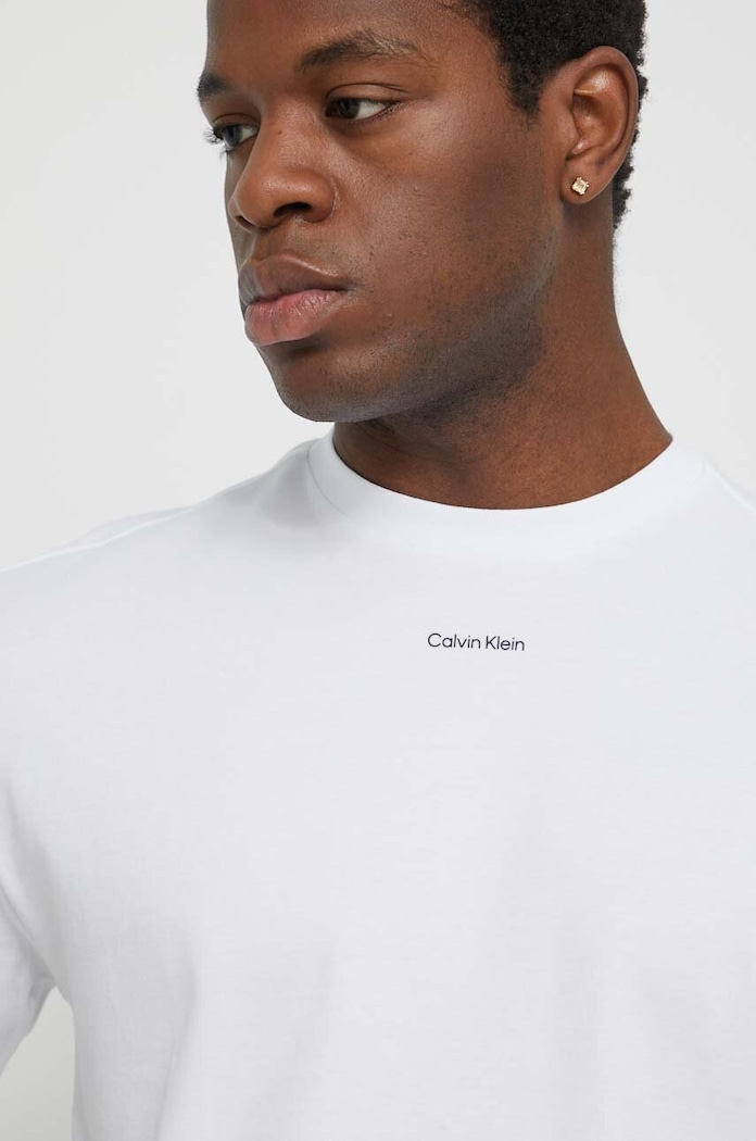 Bavlněné tričko Calvin Klein kulatý bílá K10K112487