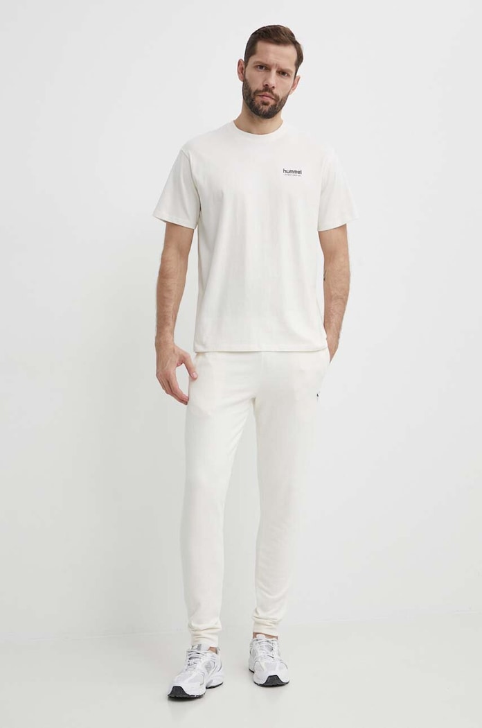Hummel t-shirt bawełniany 224018 beżowy SS24