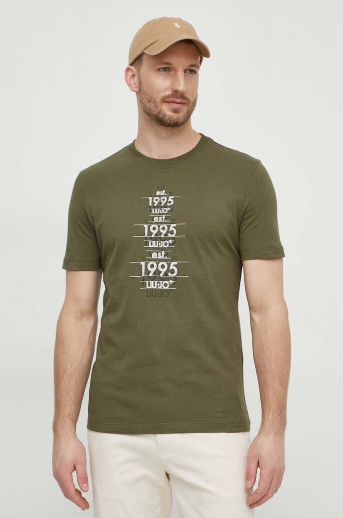 Памучна тениска Liu Jo стандартна зелен M124P204PRINTCOMF